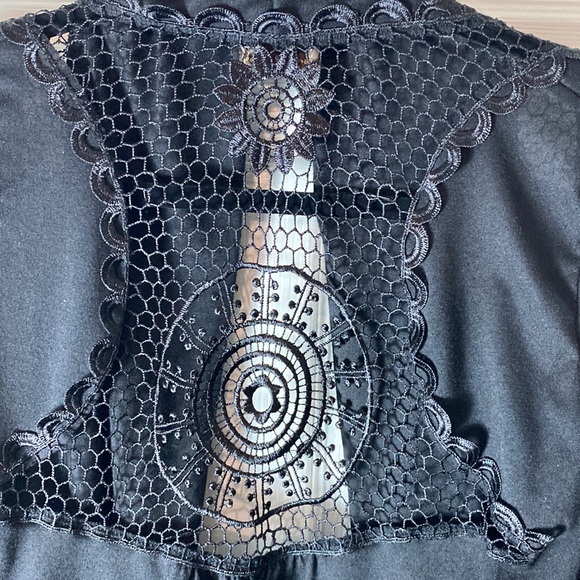 Ever Blue Open Front Cardigan Black Crochet   Design Coverup Short Sleeves - Picture 3 of 6